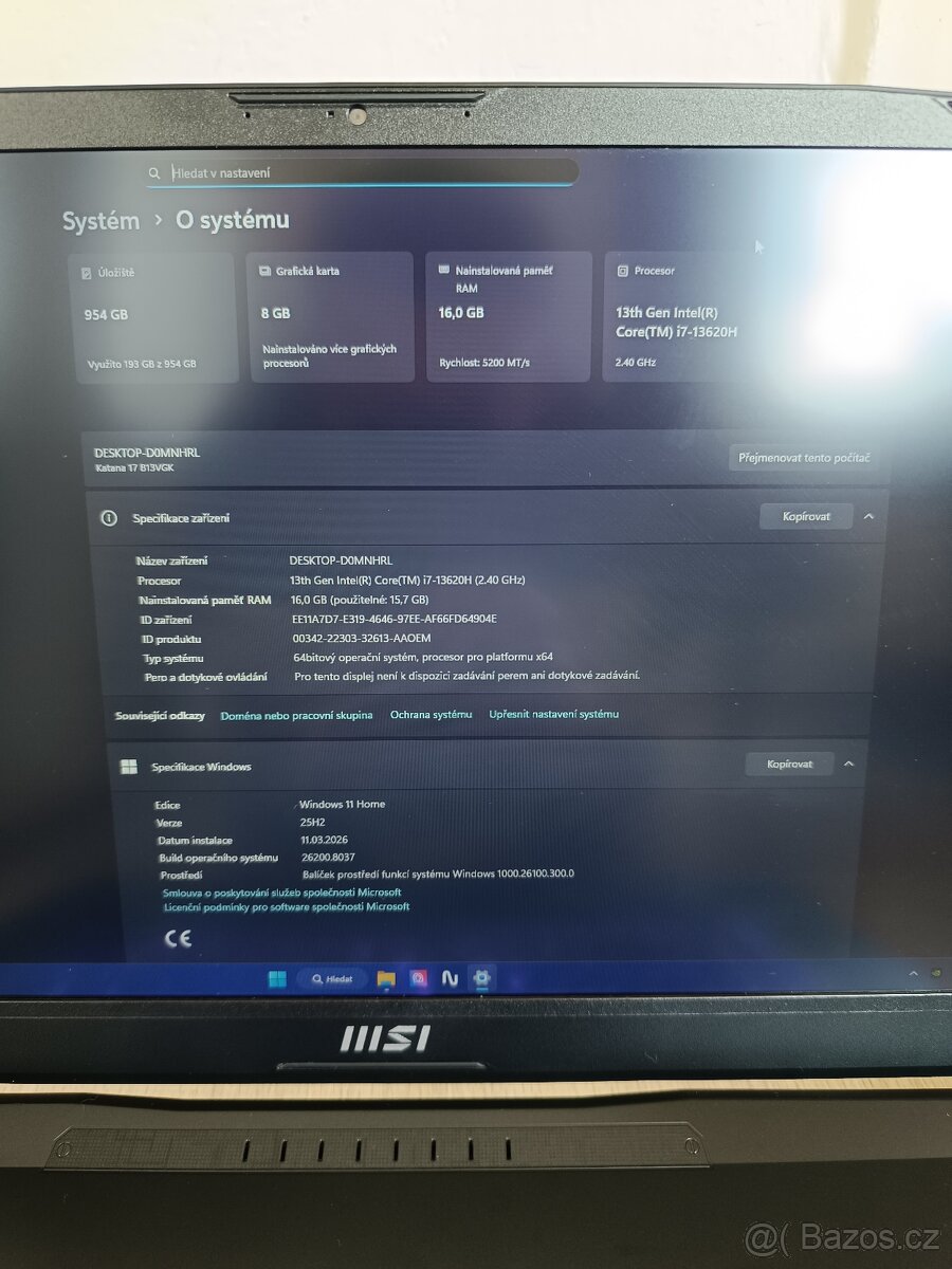 Prodám Herní Notebook MSI Katana 17 (i7,RTX 4070) - 5