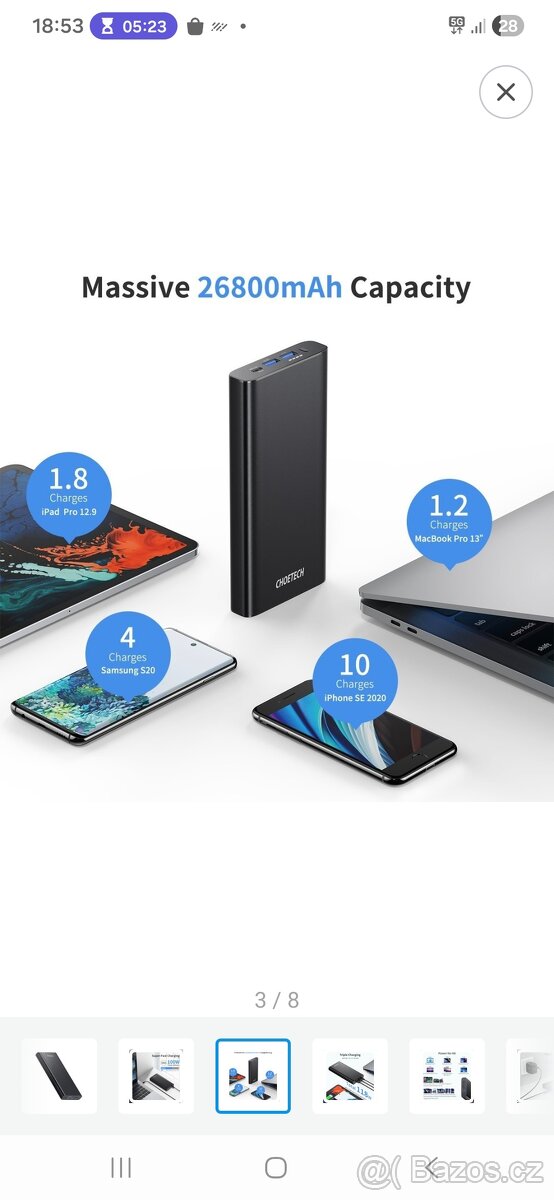 Výkonná 100W powerbanka ChoeTech 26800mAh pro notebooky/Mac - 5