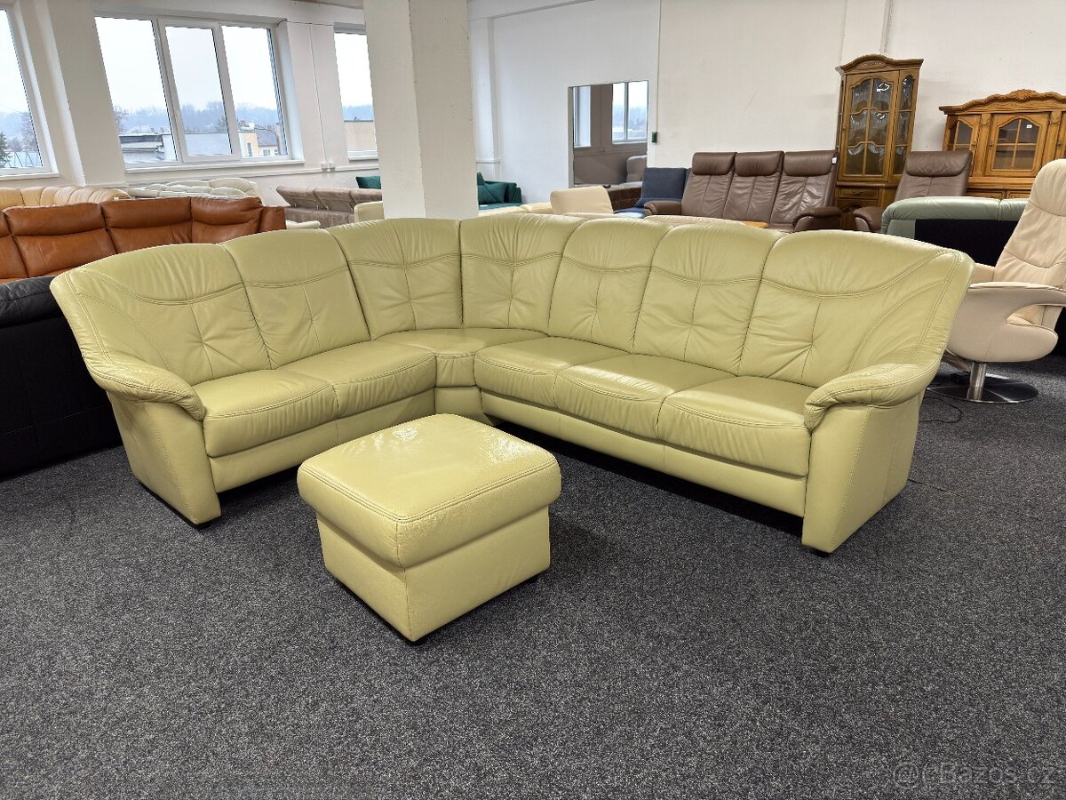 Rohová sedací souprava s taburetem - kožená - 5