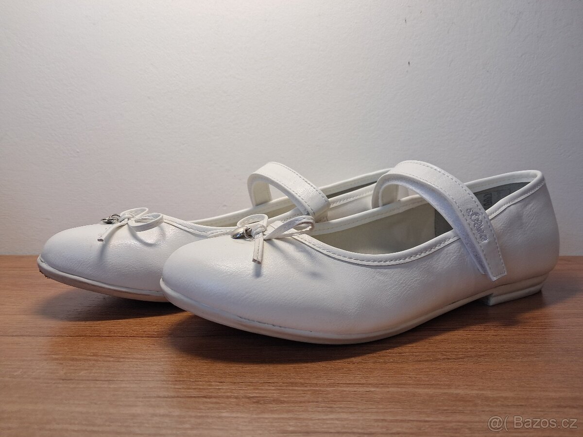 Dětské baleríny, s.Oliver, bílé s páskem, vel. 38 - 5
