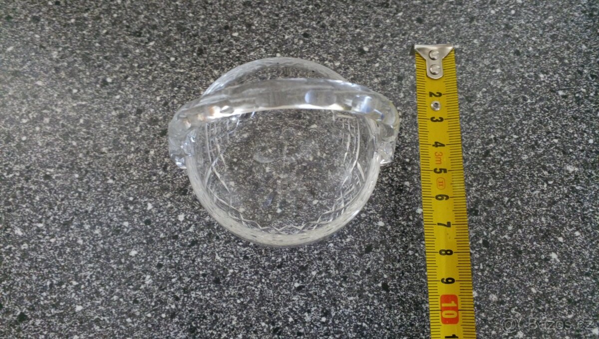 Starožitný skleněný košíček, broušené i foukané sklo - 5