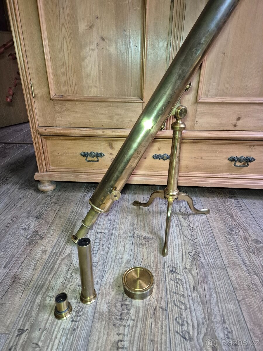 Velký starožitný mosazný dalekohled, 19.st.,Anglie - 5