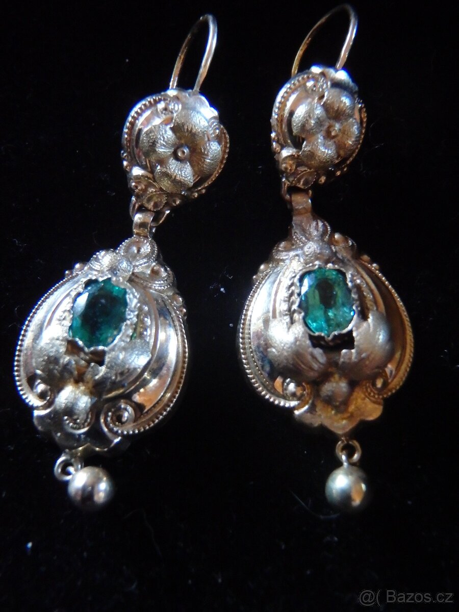 Rakousko-Uherské zlaté náušnice se smaragdy - 5