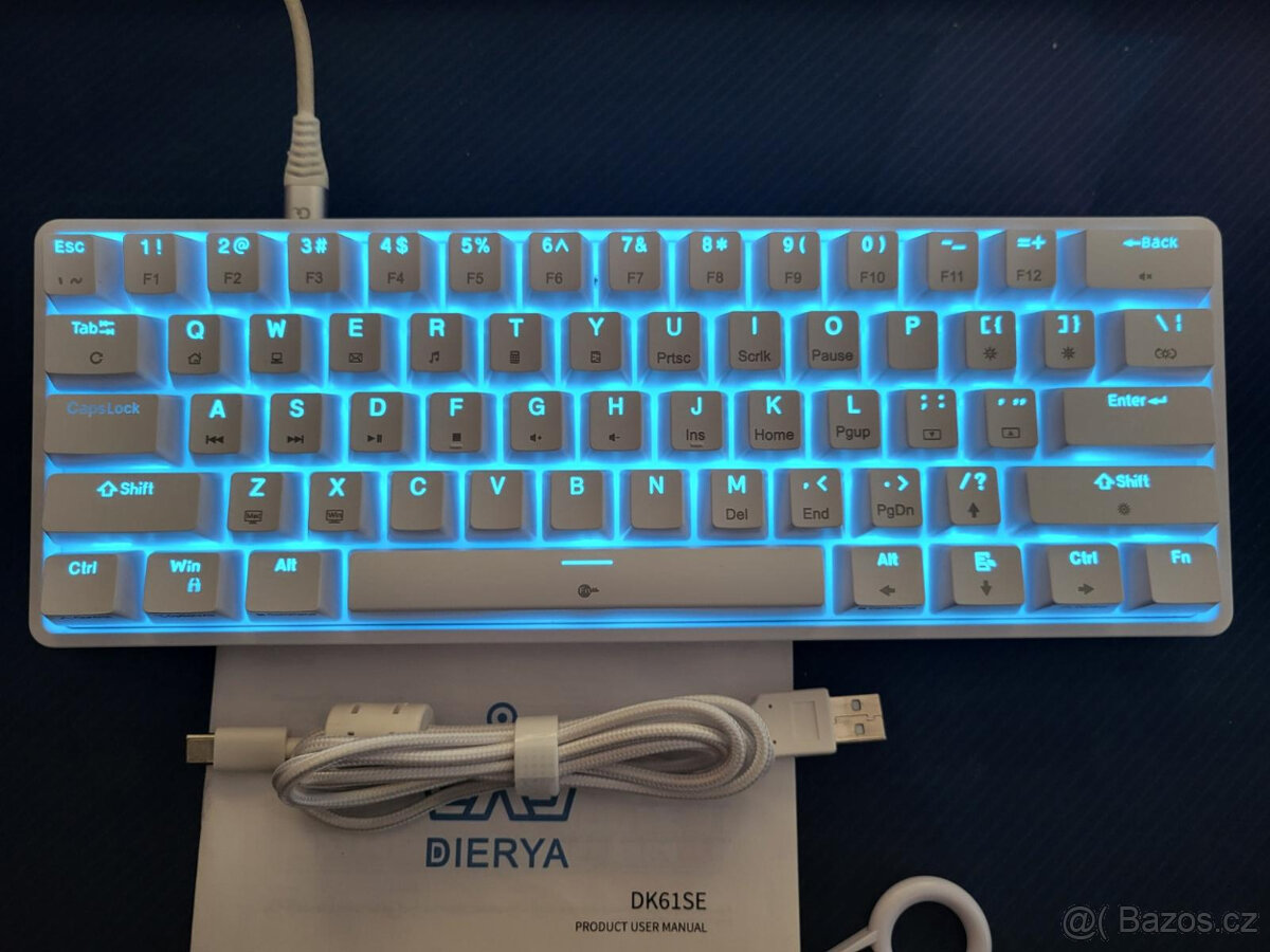 Herní klávesnice Dierya DK61se,60% bílá,modré/červené switch - 5
