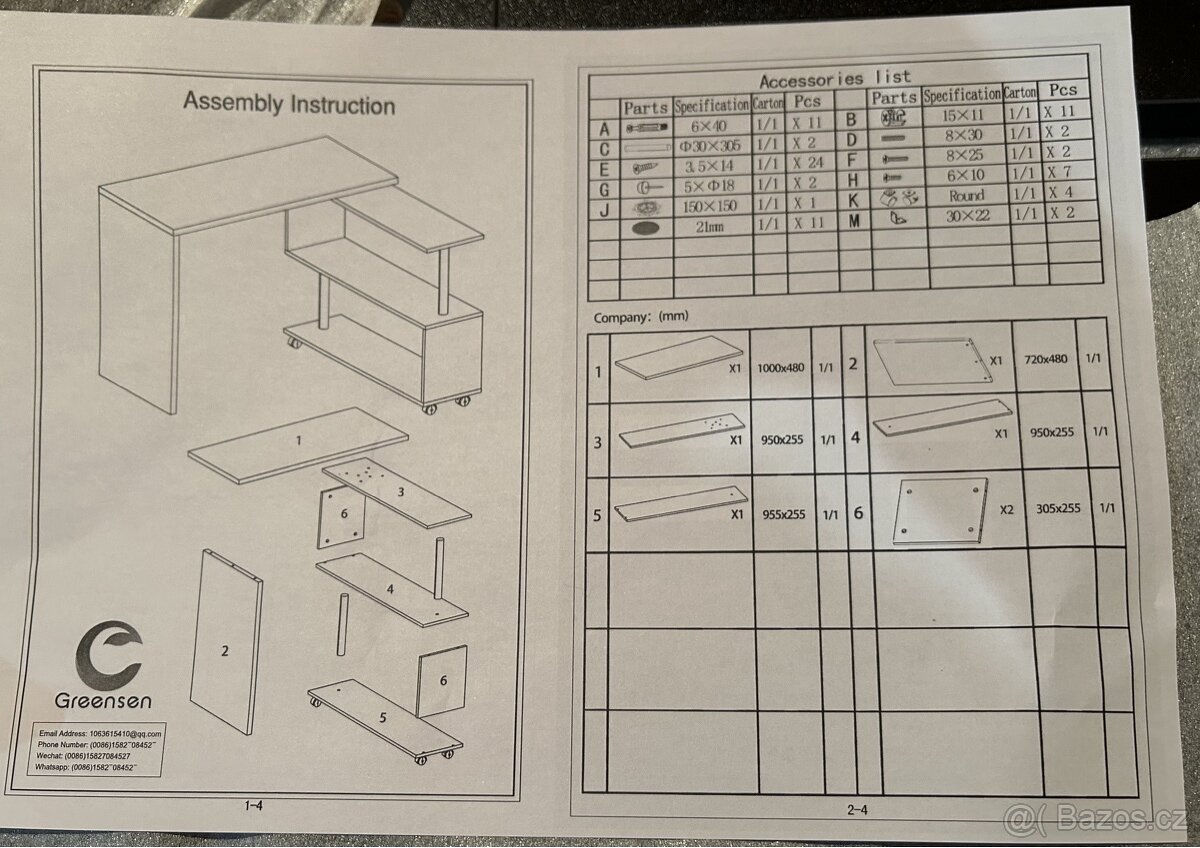 Otočný černý PC stolek - 50x102x75x100cm - 2 ks - NOVÉ - 5