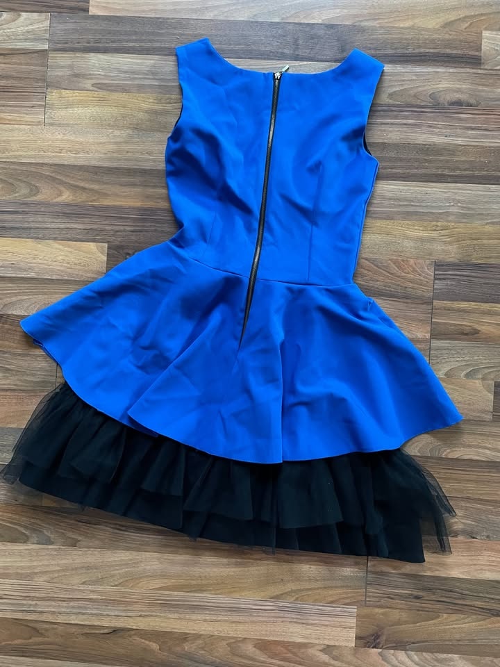 Nové modré šaty s černým volánem, vel XS a možní i XXS, Duet - 5