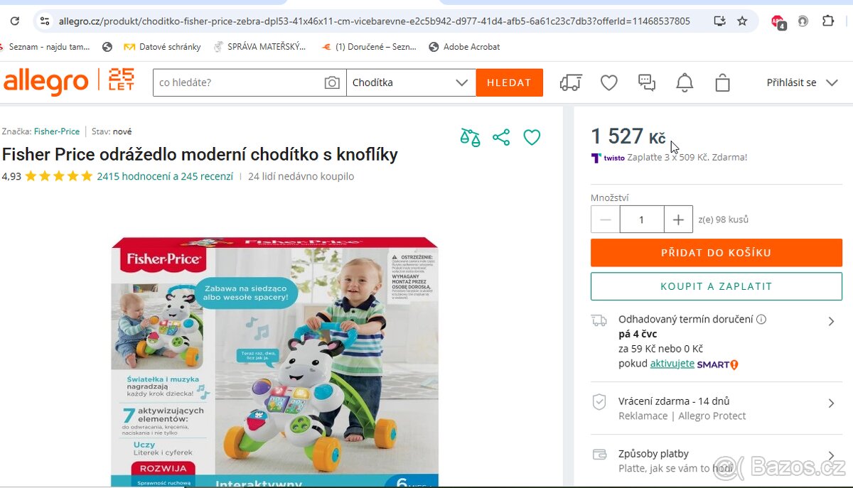 Chodítko Fisher Price - panda - 5