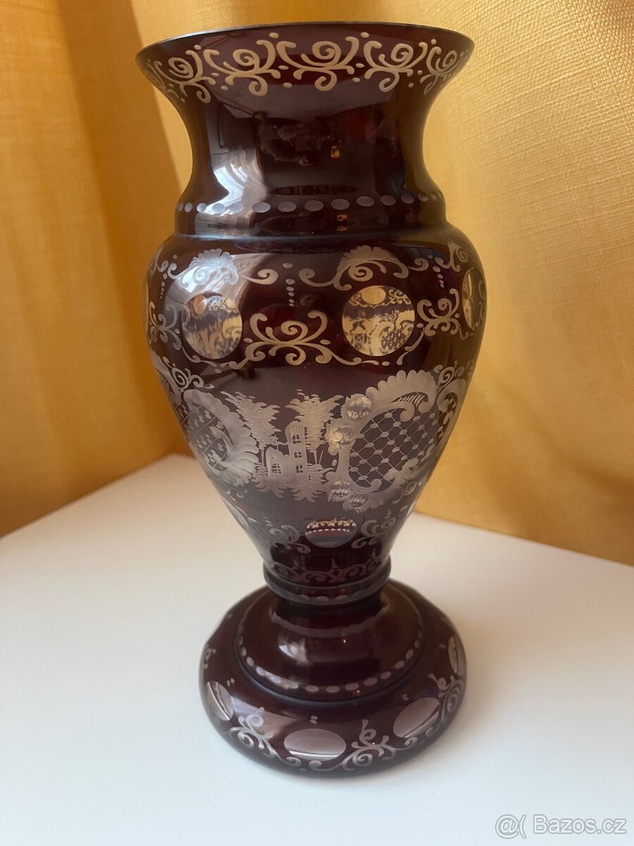 Rubínová stará váza Egermann - 5