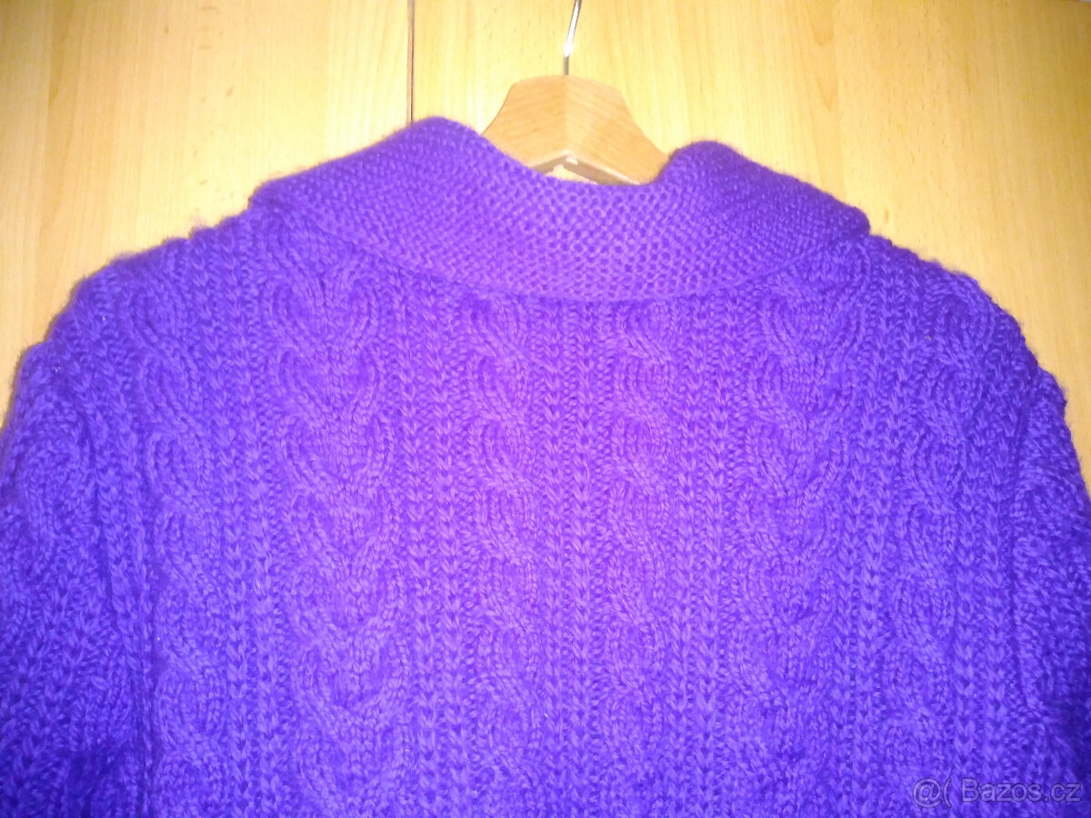 Fialový svetr na zip, límec, 2 kapsy - 5