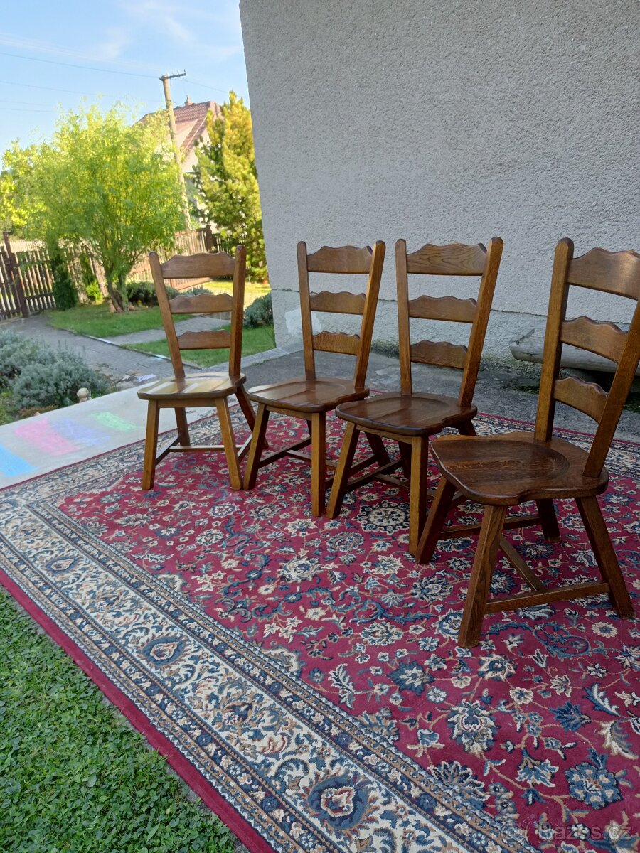 4 X rustikální , dubové židle , masiv . - 5