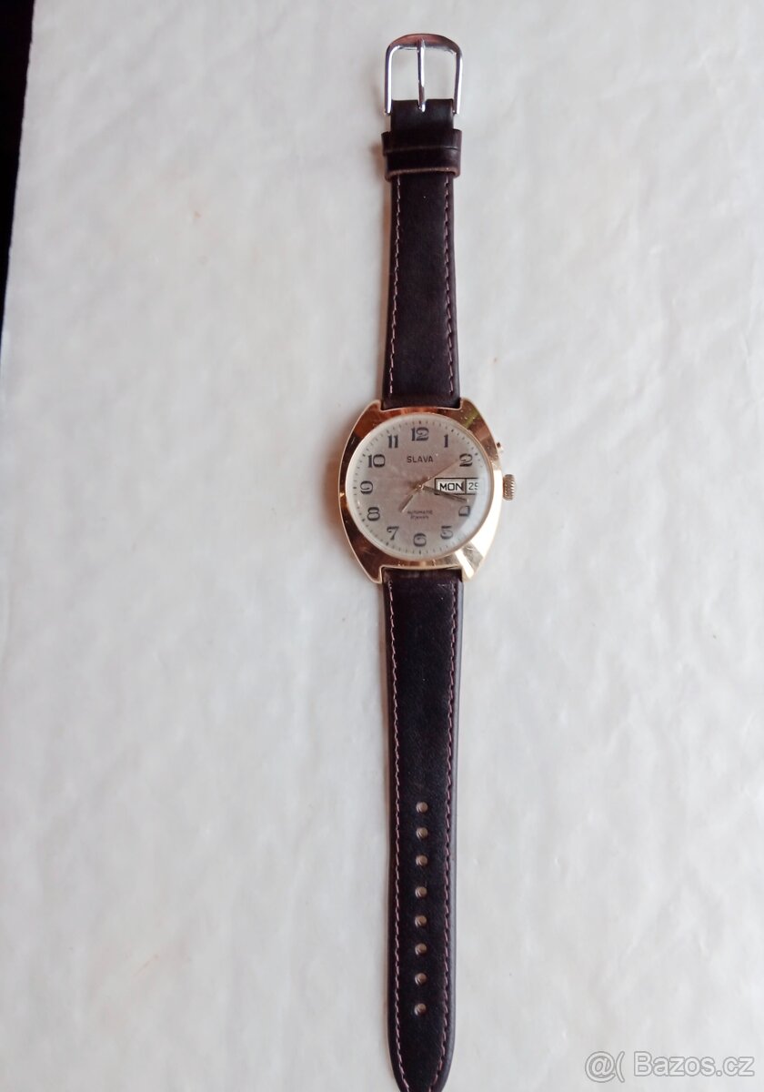 Staré funkční pozlacené hodinky Slava automati - 5