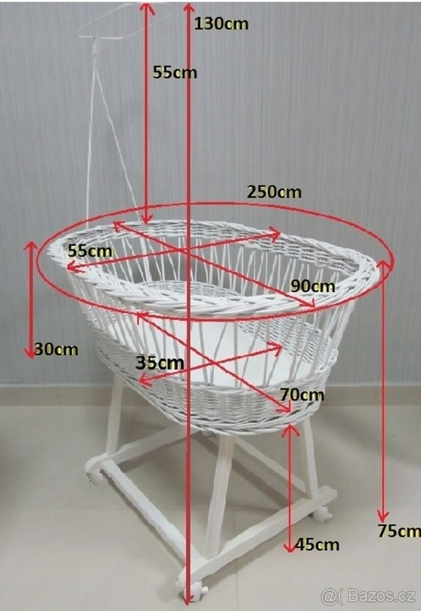 Proutěný koš "kolébka" s kolečky - 5