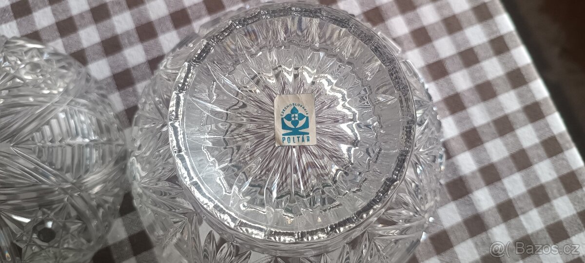 Broušená skleněná dóza s víkem vintage kousek - 5