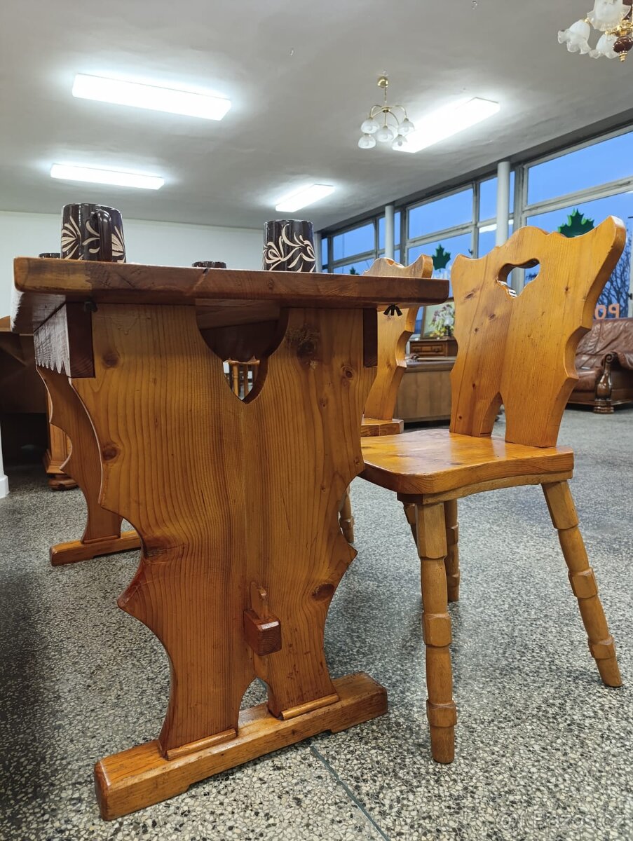 Selský jídelní set, stůl, lavice, židle, nábytek z masívu - 5
