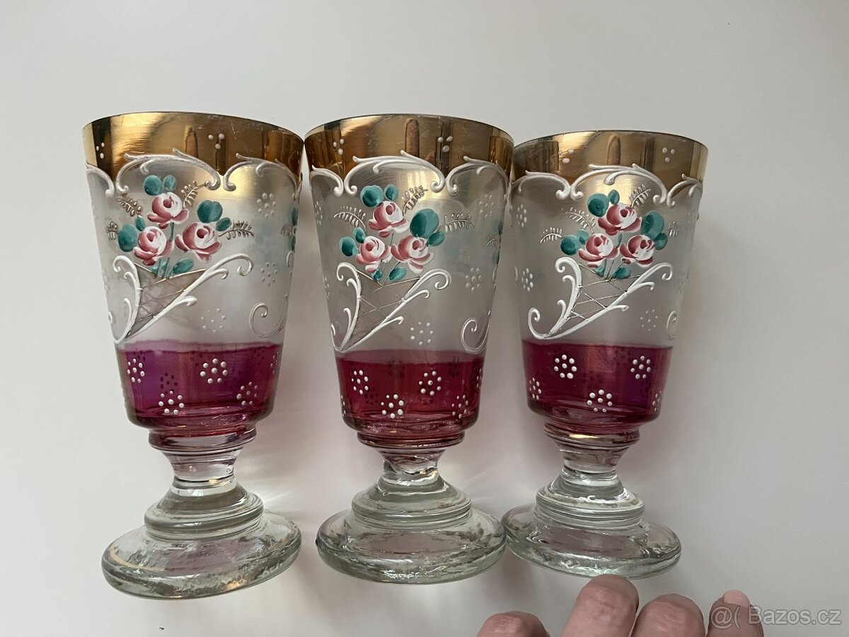 Starožitné grogovky, malované, 3 ks - 5