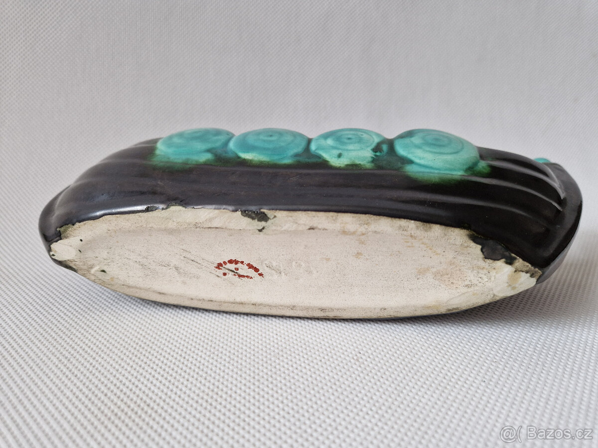 Stará keramická mísa žardiniéra vikingská loď Art Deco - 5