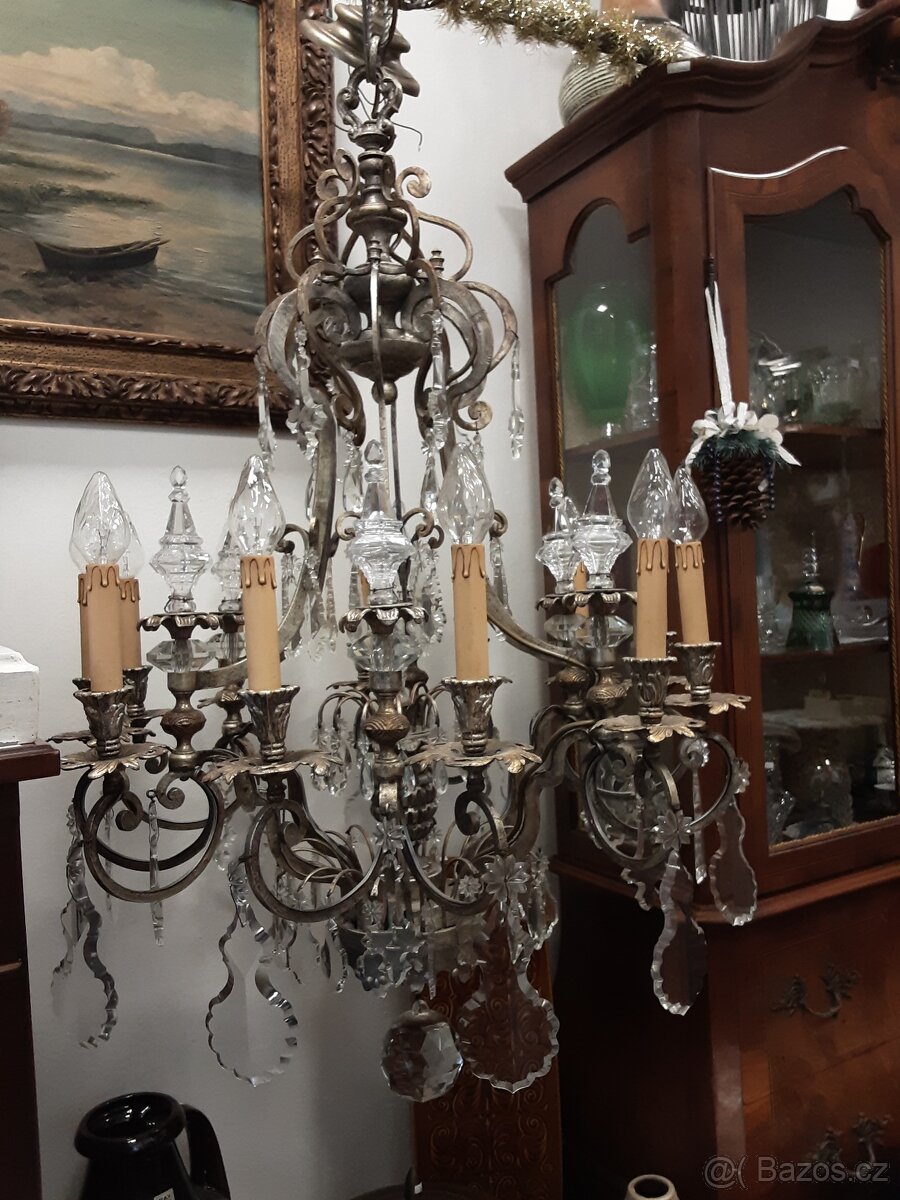 Krásný starožitný křišťálový lustr - 5