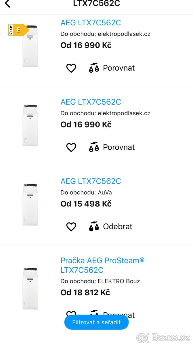 Prodám parní pračka AEG LTX7C562C, 7000 PROSTEAM® SÉRIE - 5