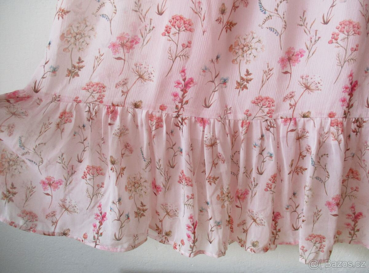 Dlouhé květované šaty růžové carmen Orsay S 36 - 5