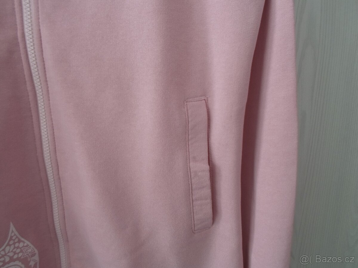 Růžová dlouhá mikina na zip s kapucí - XS, S - 5