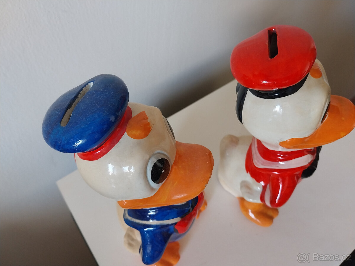 Keramická kasička Kačer Donald, 70tá léta, Thaiwan 2 ks - 5