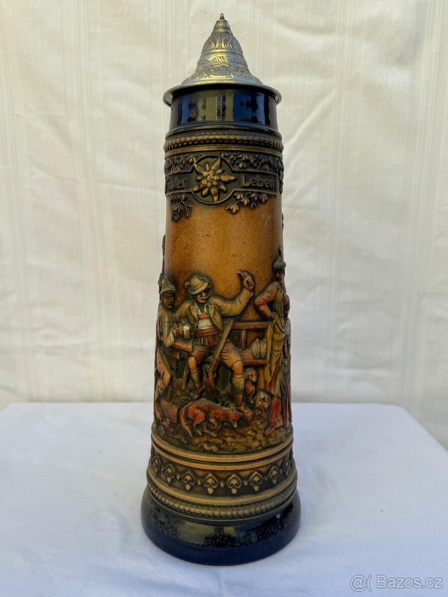 Veliký XXL kameninový korbel myslivecký motiv na 2 litry - 5