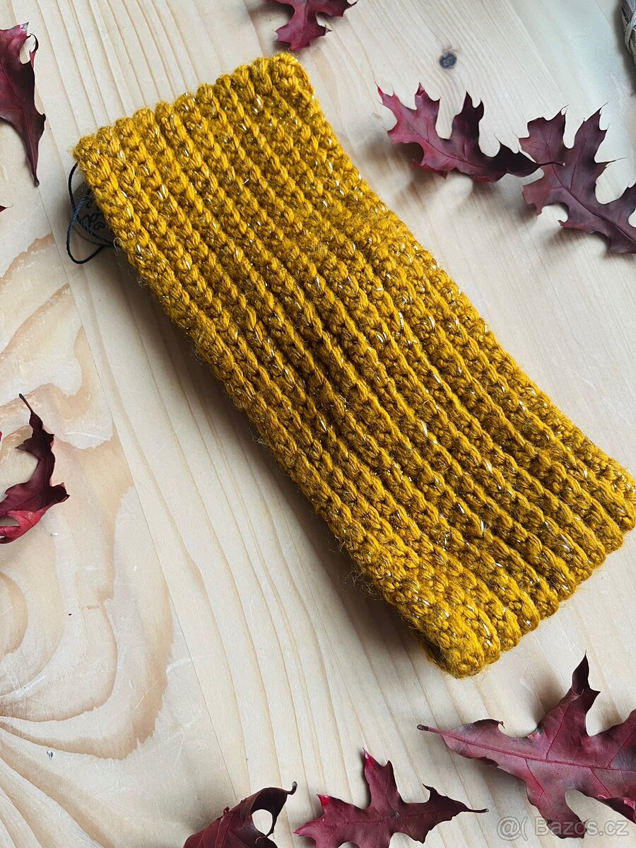 Háčkovaná čelenka - hořčicová 2. - 5