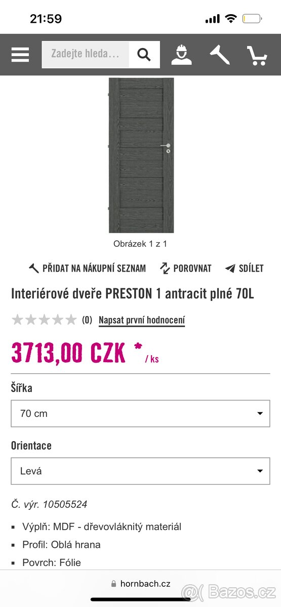 Interiérové dveře 70 levé antracid - 5