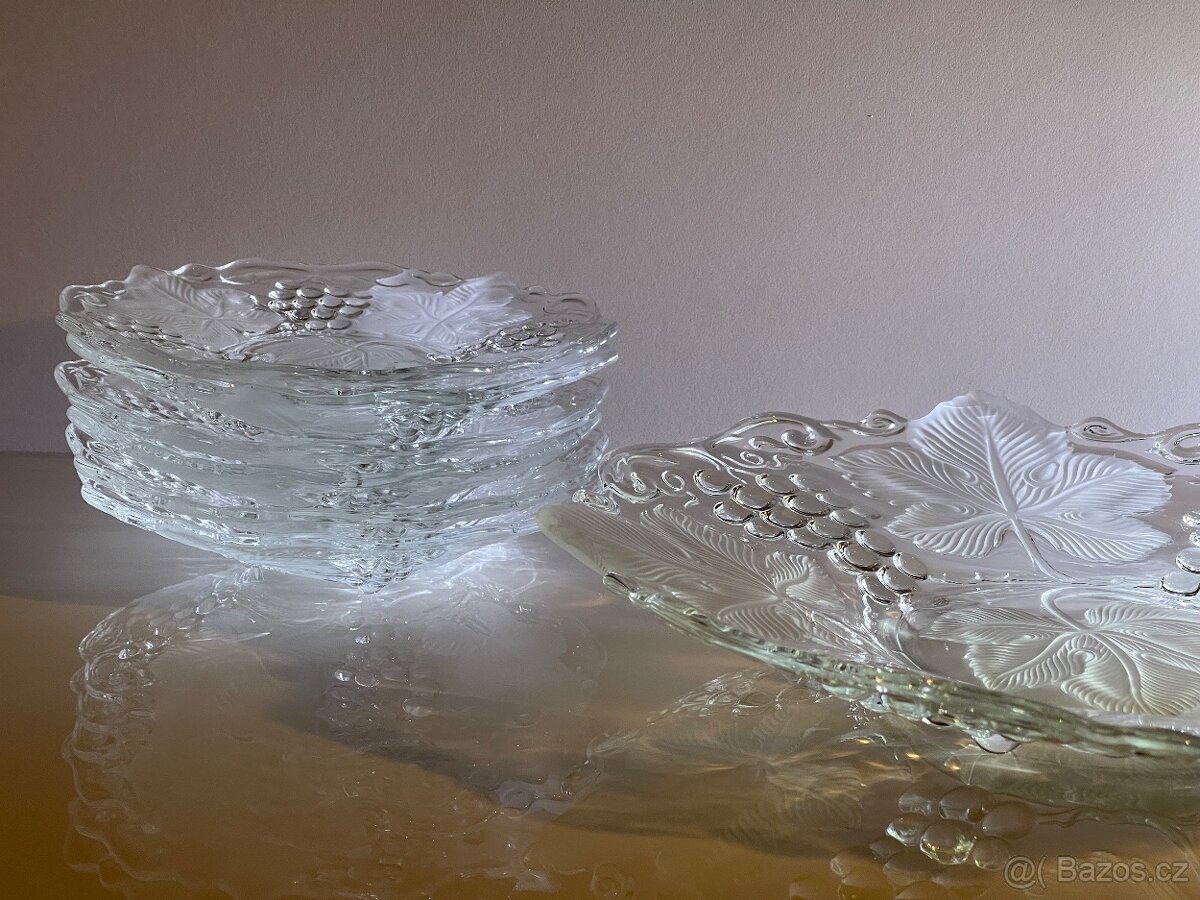 Sada servírovací talířků dezertní, dortová, sklo - 5