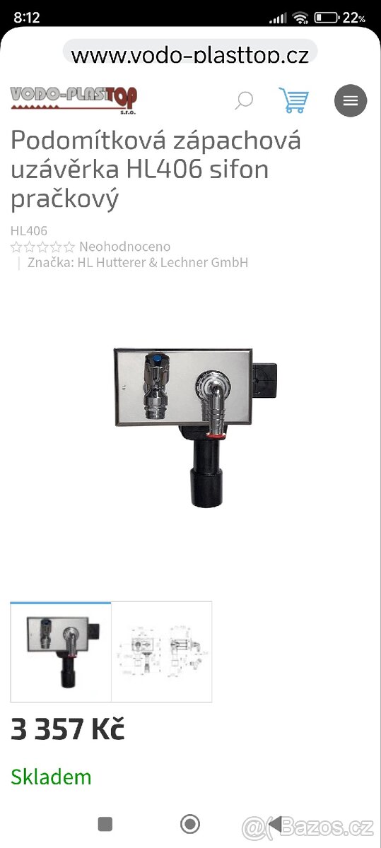 Podomítkový pračkovy sifon HL 406 - 5