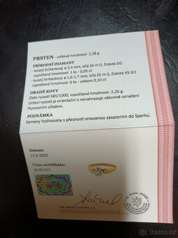 Zlatý prsten s diamanty; 2,28g, 57mm, certifikát - 5