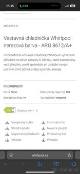 Vestavěná lednička 122cm whirlpool ARG 8612A+ - 5