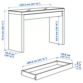 Psací stůl IKEA - MALM, barva bílá, materiál dřevo + sklo - 5