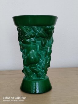 MALACHITOVÁ JADE VÁZA CCA 1930 - KRÁSNÝ PLASTICKÝ DEKOR - 5