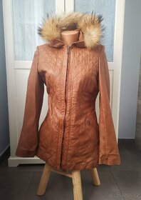 Dámská kožená jarní bunda parkr kabát s kožešinou - 5