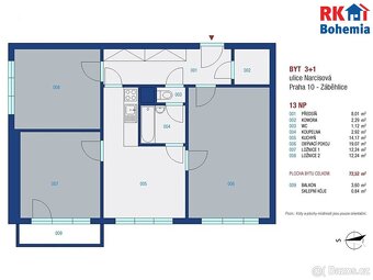 Prodej bytu 3+1 73m2, P10 Záběhlice, ul. Narcisová, balkon 4 - 5