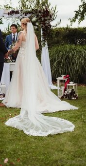 💍 Svatební šaty s vlečkou, velikost M – jako nové 💍 - 5