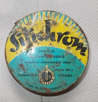 Stará plechová, krabička, Silichrom cídidlo barevných kovů. - 5