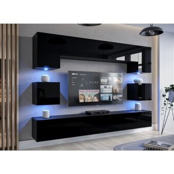 Prodám obývací stěnu ARIZONA – černý lesk / dekor dřeva - 5