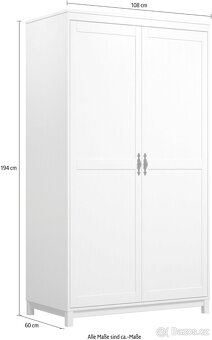 Nová šatní skříň z borovice, přírodní a bílá barva - 5