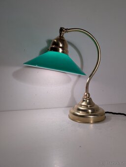 mosazná lampa, lampička, bankéřka, zelené stínidlo - 5