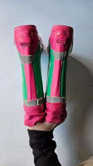 Zeleno - růžové puntíkované teplejší holínky - vel.26 - 5