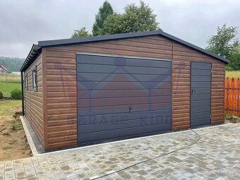 Plechová garáž 6×5 v imitaci dřeva tmavý ořech - 5