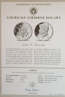 Americký stříbrný půldolar – Kennedy 1964 – ryzost 900/1000 - 5