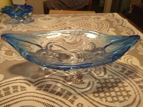 Soubor modrého skla - váza, mísa, popelník - 5