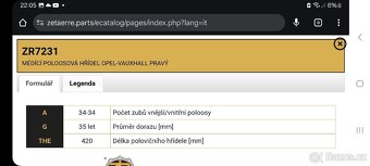 Hnací hřídel volnobežný GM 13368754 / ZR7231 - 5
