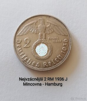 Stříbrné 2 Říšské marky 1936 J - 5