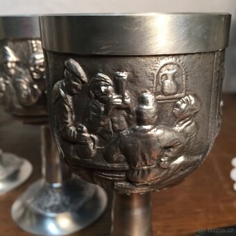 cínové číše zbobené poháry masivní 2 kg cínu TOP stav - 5