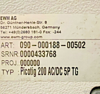 Svářecí přístroj EWM TIG ACDC, komerční ochranný plyn WIC P - 5