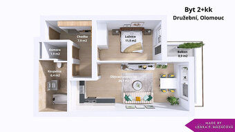 Prodej, byt 2+kk,balkon, garážové stání, 54 m2, Olomouc - No - 5